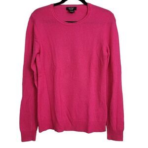 Lord & Taylor 100% Cashmere Crew Neck Sweater Sz M Bright Pink Pullover Soft